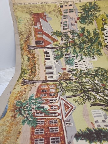Vintage Grandma Moses Barkcloth Fabric "WILLIAMSTOWN" 16"W x 24" L Vat Dyed - Picture 9 of 9
