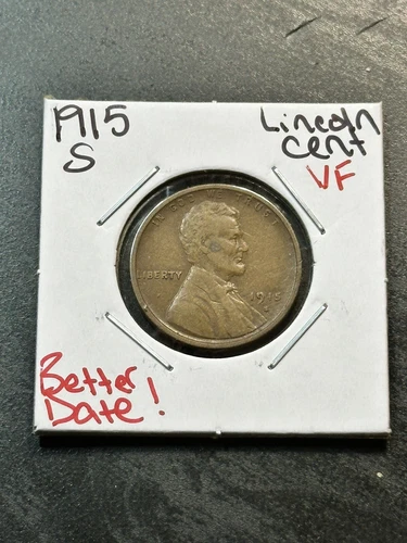 1915 S Lincoln Wheat Cent Penny VF+ Very Fine Key Date Coin (Raw10122)
