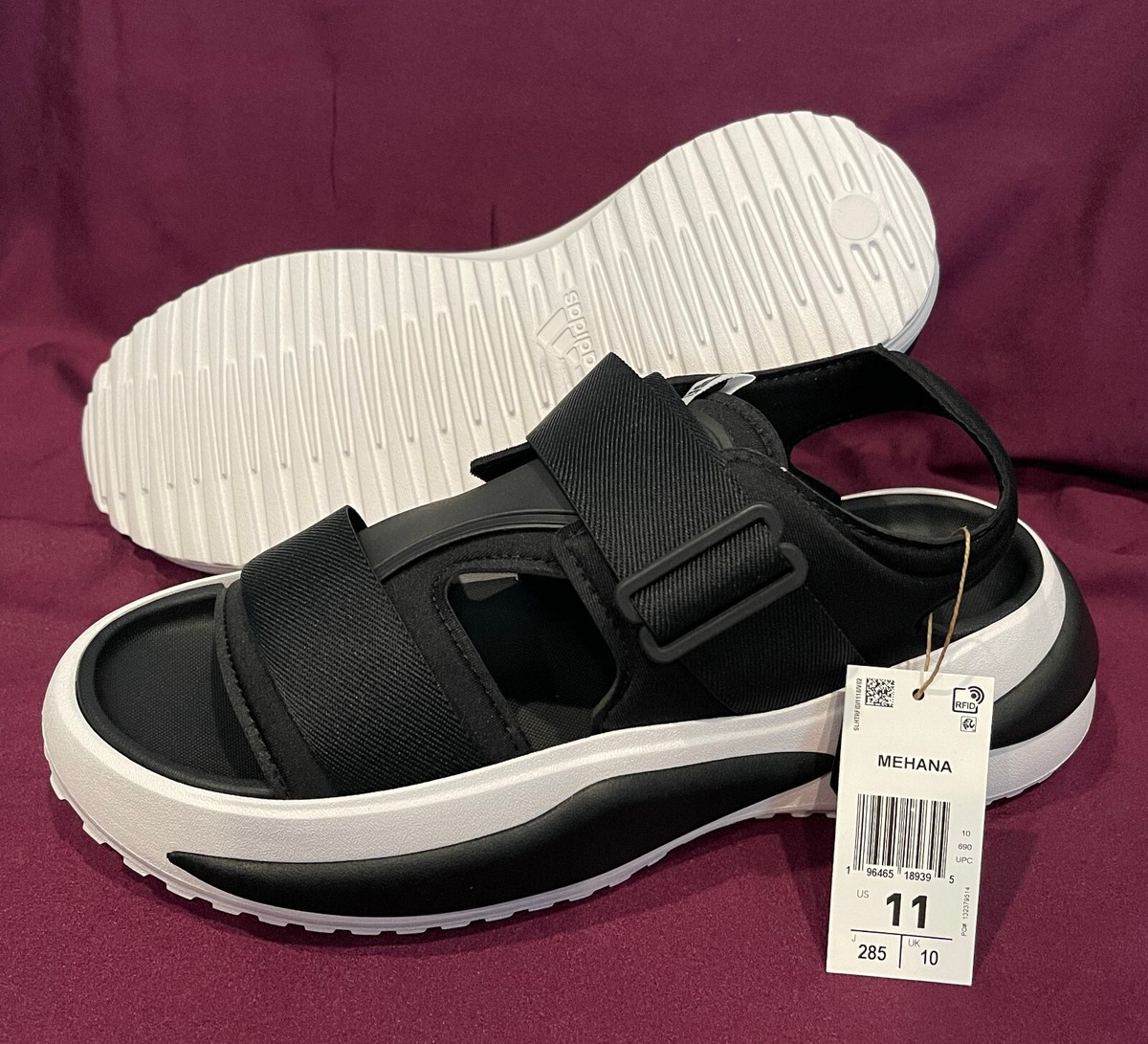adidas Mehana Platform Sandals Women US-11 Black/White | eBay