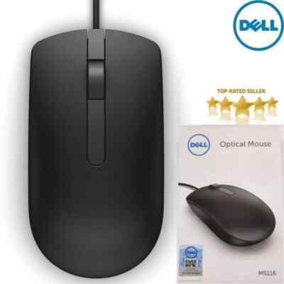 BRANDNEUE DELL MAUS MS116 USB KABELGEBUNDEN - SCHWARZ - SCROLLRAD 3 TASTEN uk