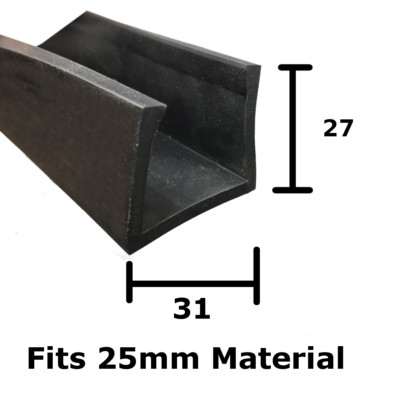 Square Rubber U Shape Channel Edging Trim Seal Fits 24.5 - 25.5mm Per ...
