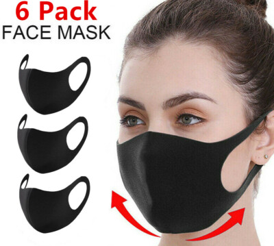 6 Pack Black Reusable Foam Sponge Face Mask Cloth Washable Breathable Face Cover