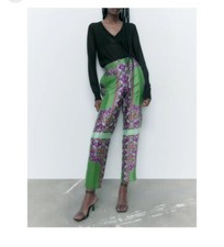 ZARA Printed Satin Effect High Waist Trousers Size S Bloggers