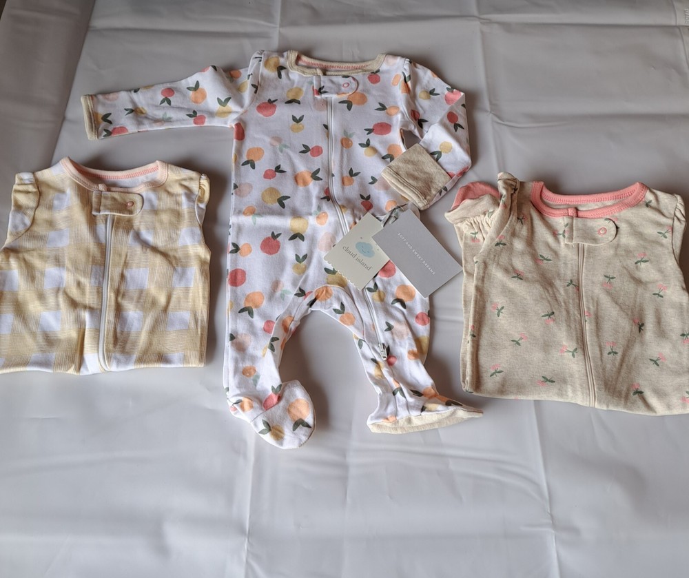 Baby Boys Girls 3pk Meadow Zip-Up Sleep N Play 0-3 Months - Cloud Island NWT