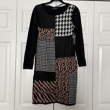 Spense women's black brown animal sweater knee career casual dress NWT size S