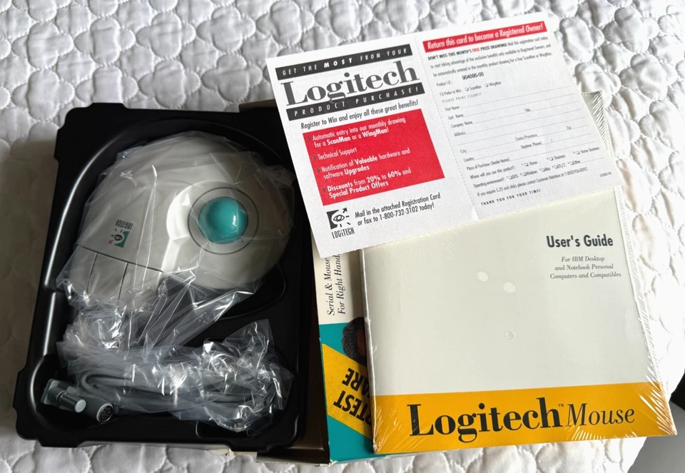 NOS Logitech Trackman Trackball Corded Marble Mouse Right Hand - NEW - Image 3 of 4