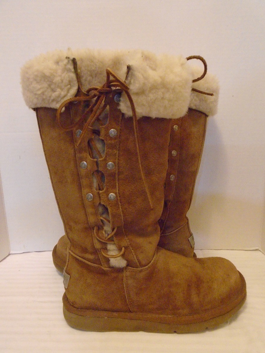 UGG Womens Tall Brown Lace Up Winter Boots Size