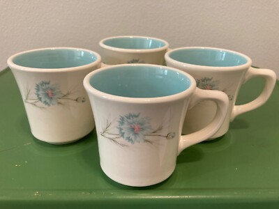 4 TAYLOR SMITH TAYLOR BOUTONNIERE EVER YOURS COFFEE MUGS CUPS TEA TURQUOISE
