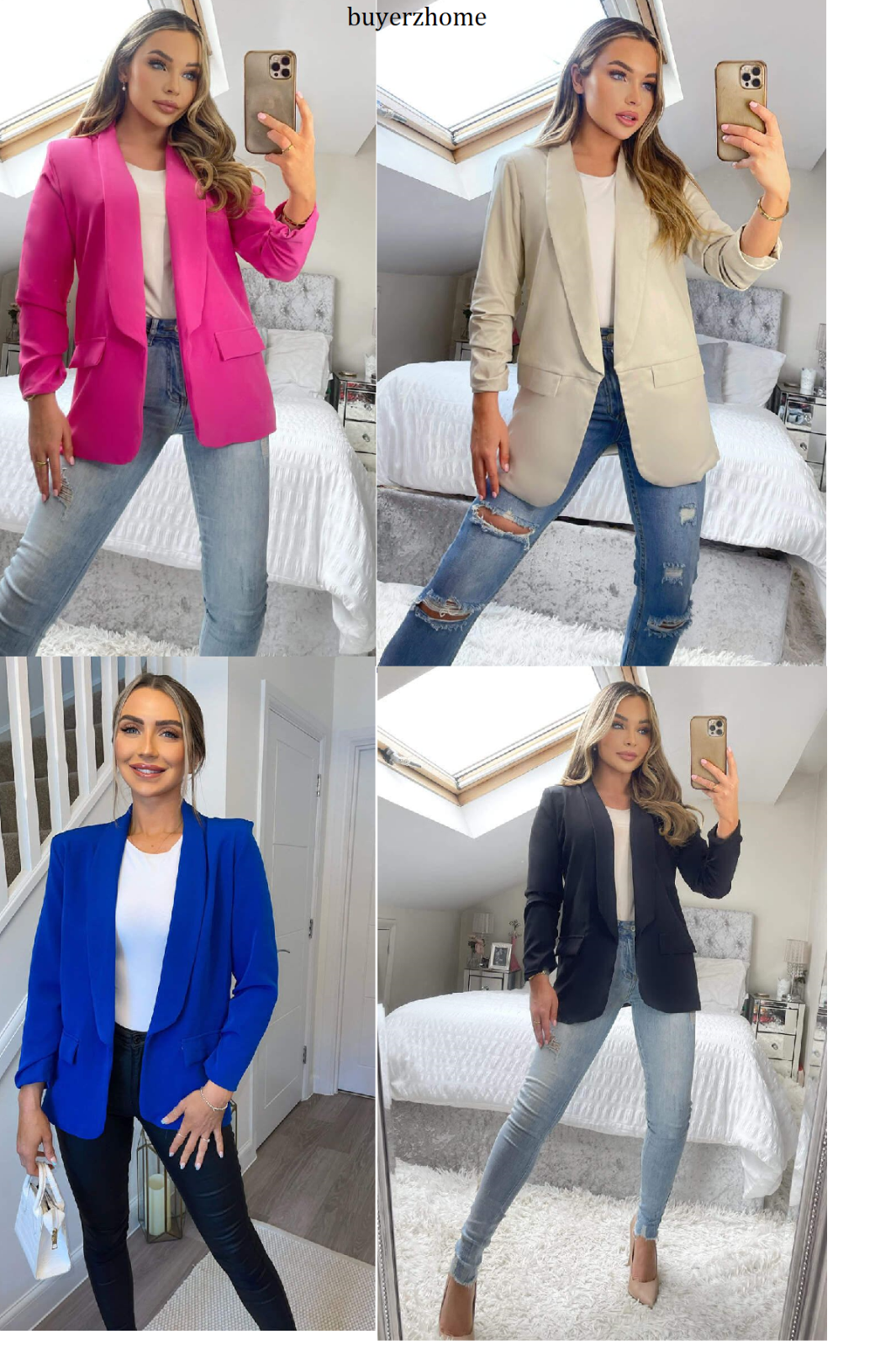 Ladies Women Ruched Sleeve Fully Lined 