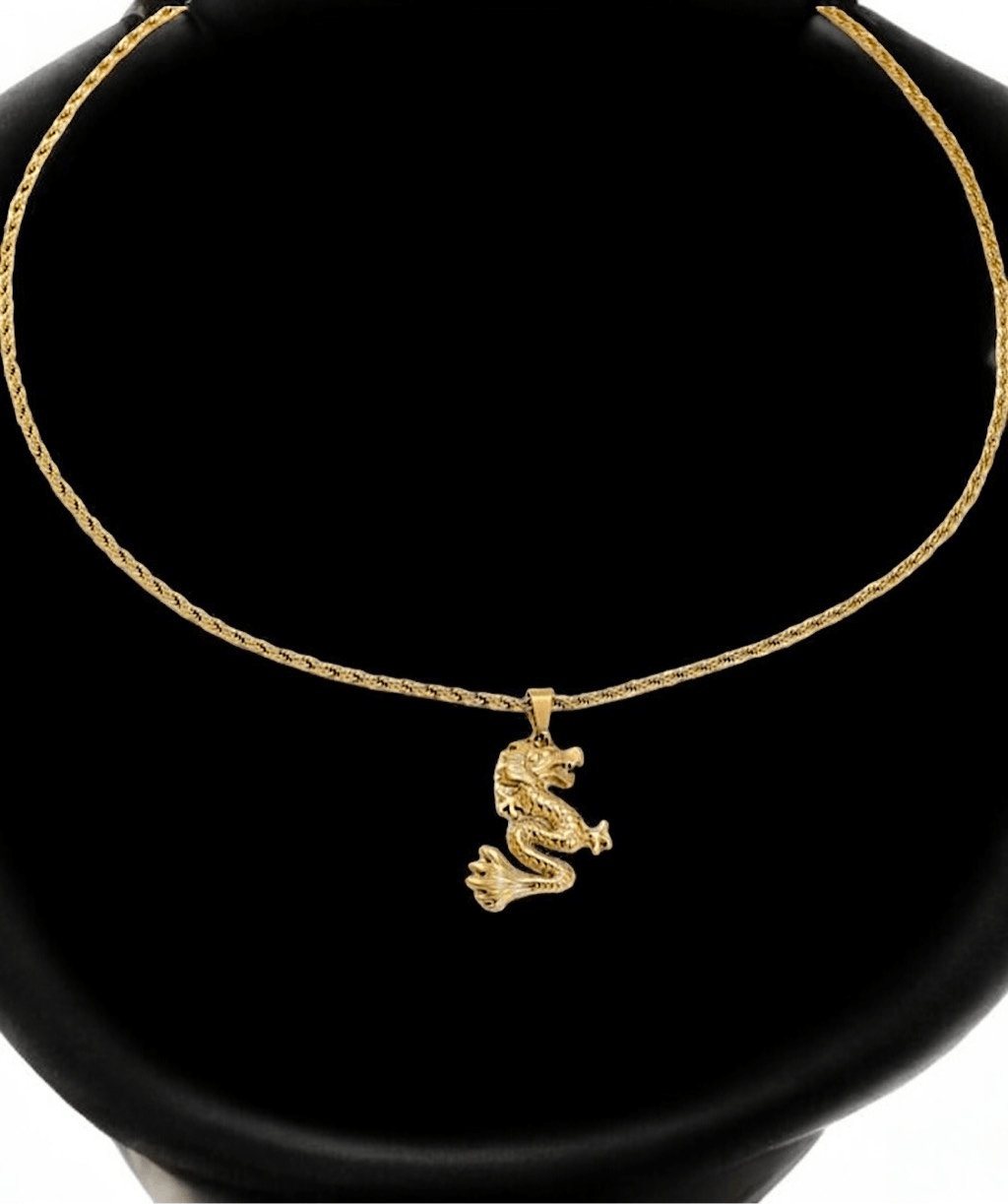 Gold Chinese Dragon Pendant Necklace - Unisex Alloy Licky Design - J3