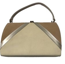 Vintage Velvet Suede Clutch Handbag Metallic Beige Tan