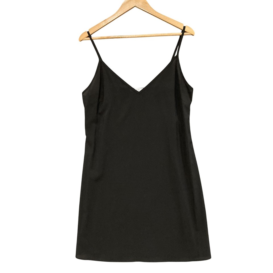 SHEIKE Dress Womens 12 Black Satin Slip Mini Strappy V Neck Adjustable
