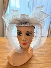 Vintage Silver Mesh Fascinator Hat with Bow  Sequined Net Derby  Tea Party