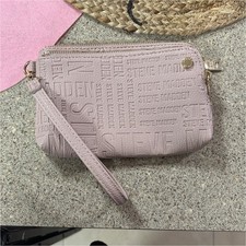 Steve Madden Blush Pink Embossed Logo Wristlet Clutch with Zip Closure