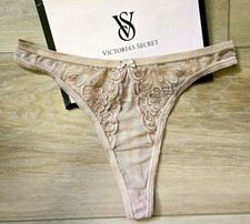 Vintage Y2K Victoria's Secret Nude Sheer Mesh Embroidered Lace Thong Panties S