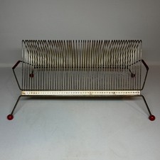 Vintage Atomic Metal Wire Record Holder Red Ball Feet Vinyl Rack for 50 Records