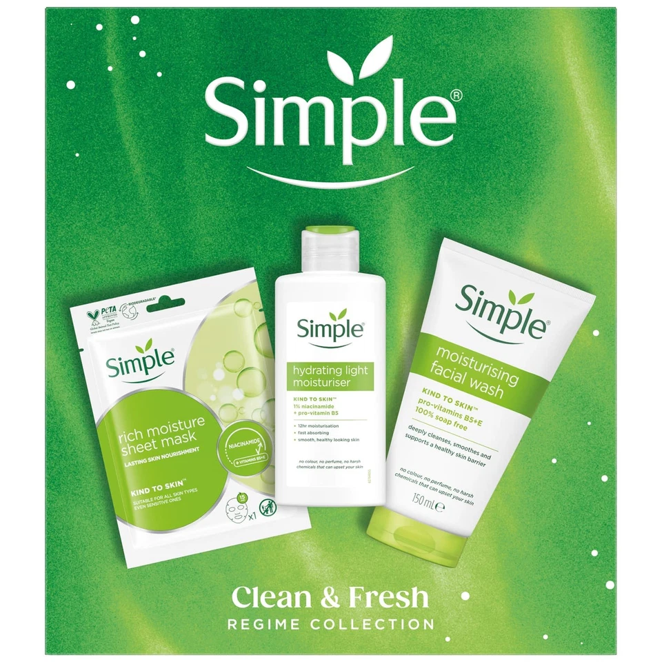 3pc Simple Gift Set Clean & Fresh Regime Face Wash Mask Moisturiser Skincare - Image 3 of 4