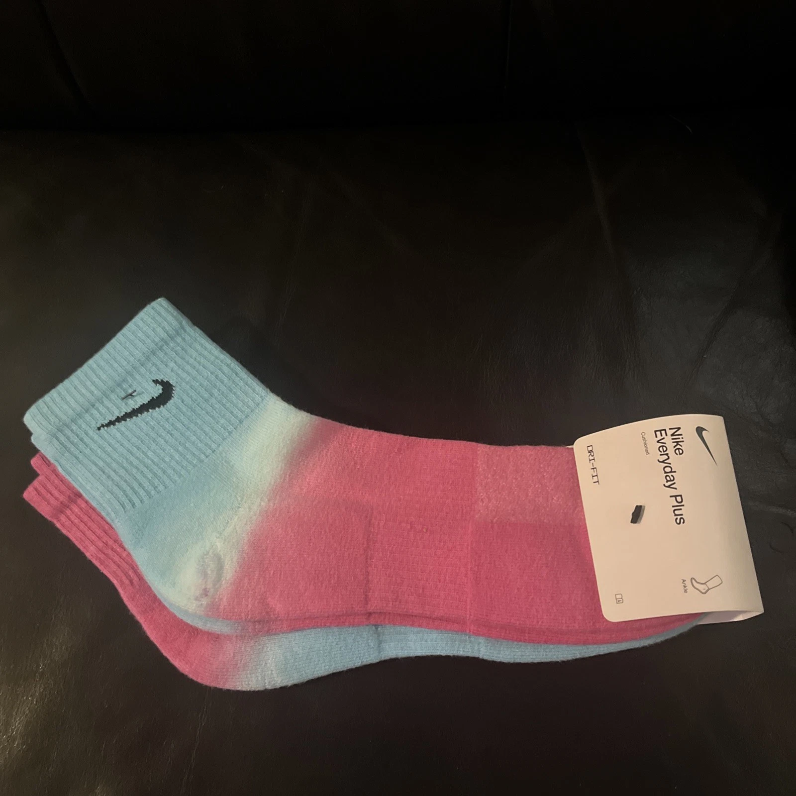 NEW Nike Everyday Plus Socks Dri-Fit XL 2 Pair Blue Ombré DH6304-910 Mens 12-15