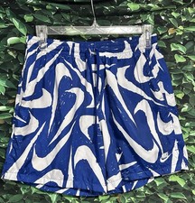 Nike Swoosh All-Over Print Swim Trunks Shorts Lined Blue White Mens XL
