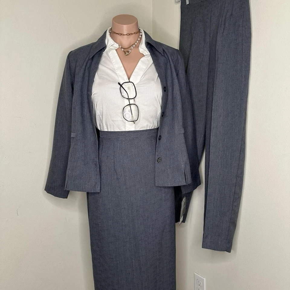 Pantalón de Trabajo Gris Elegante 3 Piezas Falda Traje Nuevo con Etiquetas Talla 6P Foto 2 de 4