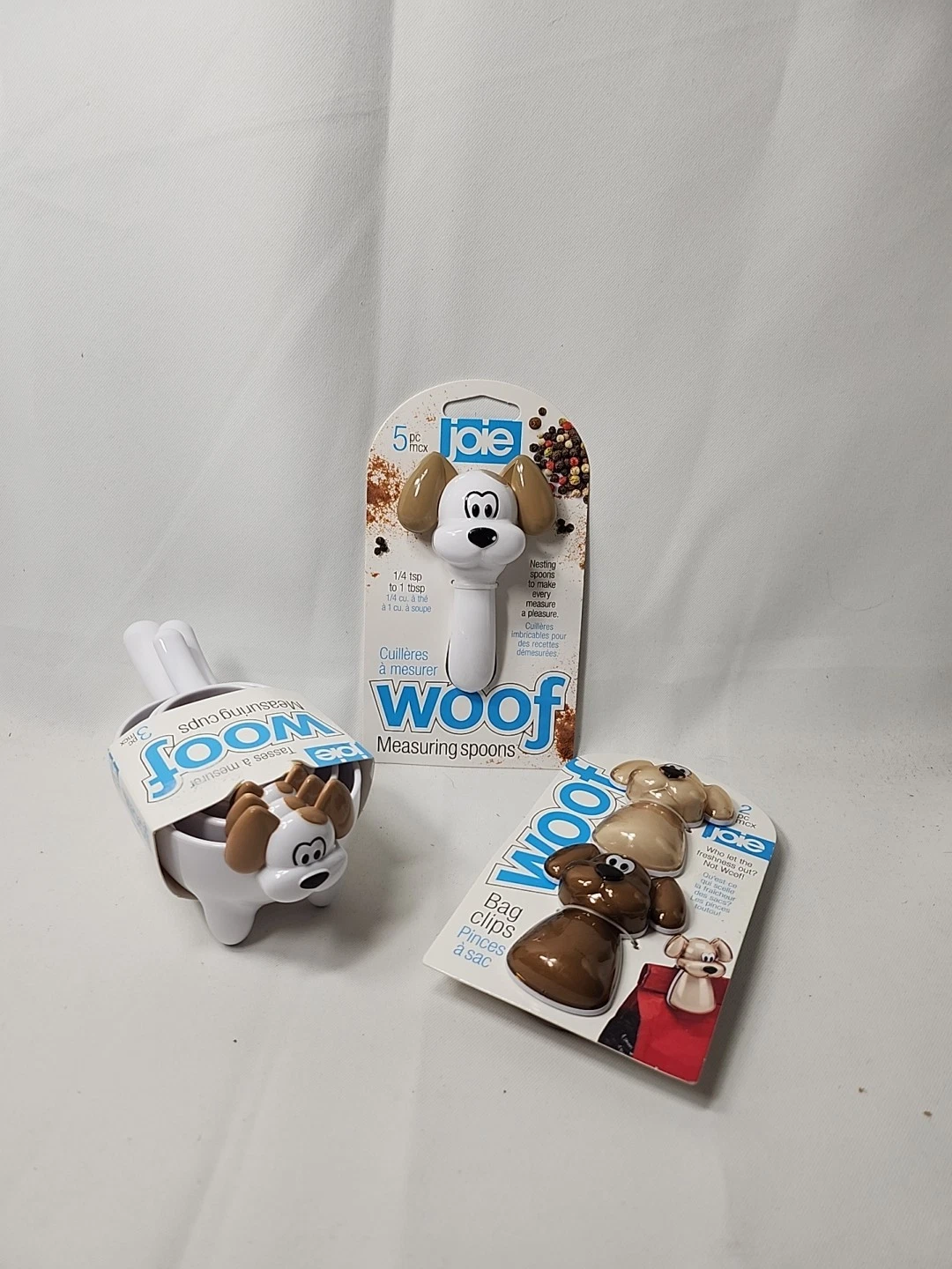 + Joie Woof Stackable Dog Measuring Cups /measuring Spoons/Bag Clips 3pc Set NEW