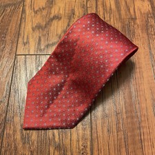 Claiborne Mens Neck Tie Red 100% Silk Classic Woven Blue Accents