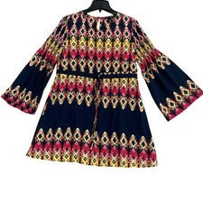 Aqua Women's S Boho Tunic Mini Dress  Bell Sleeves & Tie Waist Chiffon B1188