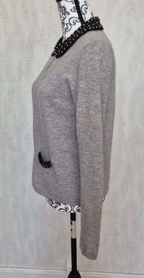 gilet cardigan col claudine maje t2 (38) laine angora col perles gris - Photo 4/4