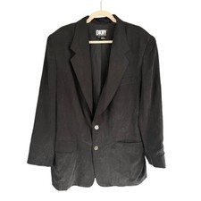 T1 1990s Vintage DKNY Silk Blazer Career Jacket Business Casual Black Size 14