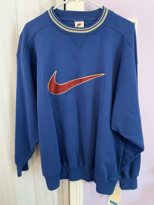 VINTAGE NIKE SWOOSH BIG LOGO CREWNECK SWEATSHIRT 90 s BLUE MENS M NOS NWT
