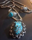 Men's Sterling Silver 925 Navajo Turquoise Lot Rings Pendant Byzantine Necklace