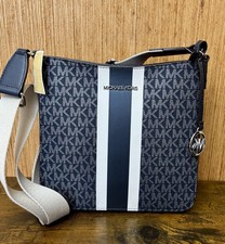 Michael Kors Jet Set Small Signature Logo Stripe Messenger Crossbody Bag Navy