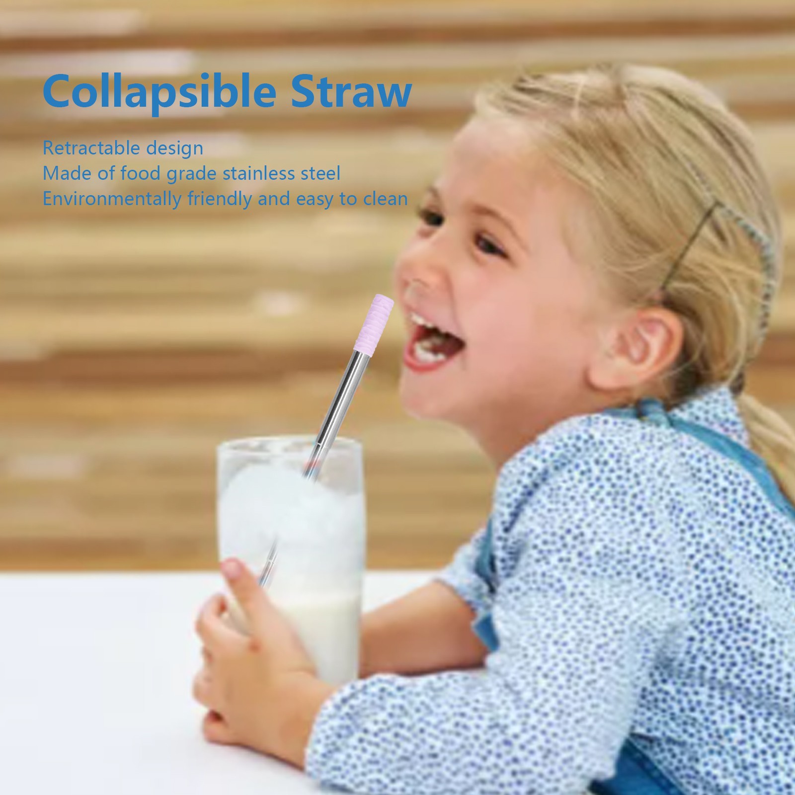 NEW 304 Stainless Steel Retractable Straw Portable Lilac