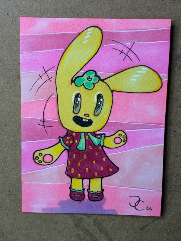 ACEO Original, Happy Strawberry, Alcohol Marker Mini Illustration 3.5in x 2.5in