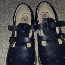 Footmates Navy Leather Mary Jane Dress Shoes Buckle Straps, Kids US 1 W