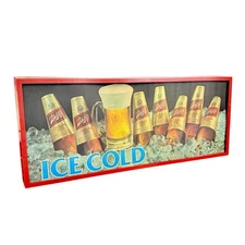 Vintage 1976 Schlitz Light Up Ice Cold Beer Bar Sign Drinking 36 X 15 RARE