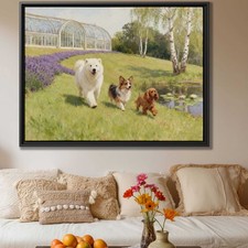 Samoyed Dog Canvas Print Floral Still Life Artwork for Living Room Decor