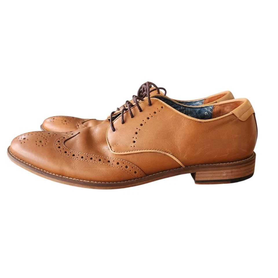 Johnston & Murphy Wingtip Brogue Oxford Dress Shoes 12M Leather Brown Sheepskin - Image 2 of 4