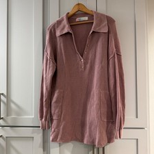 Free People FP Beach Picnic Sweater Mini Dress Ribbed Mauve Pink Womens Medium