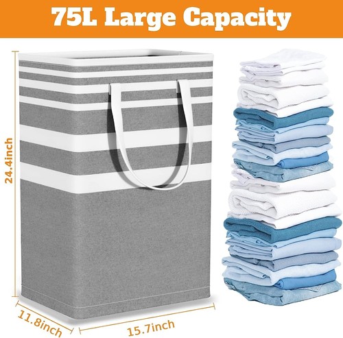 Laundry Basket, 3-Pack 75L Waterproof Laundry Hamper, Collapsible - Foto 5 di 6