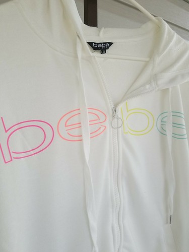 BEBE Sport KAPUZENJACKE REISSVERSCHLUSS NEON LITES LOGO SWEATSHIRT Übergröße 1X neu mit Etikett $ 104 - Bild 2 von 8