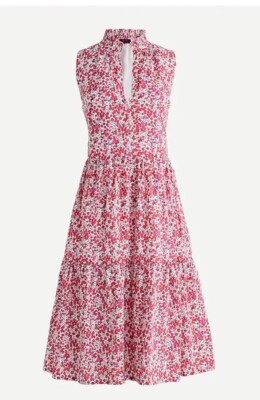 J.Crew Liberty London Red Floral Rebecca poplin tiered dress Wiltshire Small