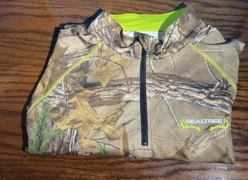 Camo Shirt Sz L Realtree Scent Factor Hunting 1/4 Zip Poly & Spandex - Foto 7 di 10