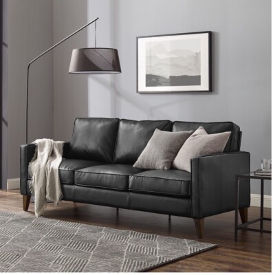 Jianna Faux Leather Sofa Black Couch