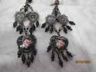 , So Pretty 4 Inch Long, Pierced Michal Negrin Dark Silver Tone Metal / Crystals