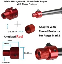 Ruger .22 Mark I Adapter With Thread P 1/2x28 TPI F Muzzle Brake,Al Red