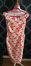LINDY BOP Peach Flamingo Print Vintage Look Dress Size 10