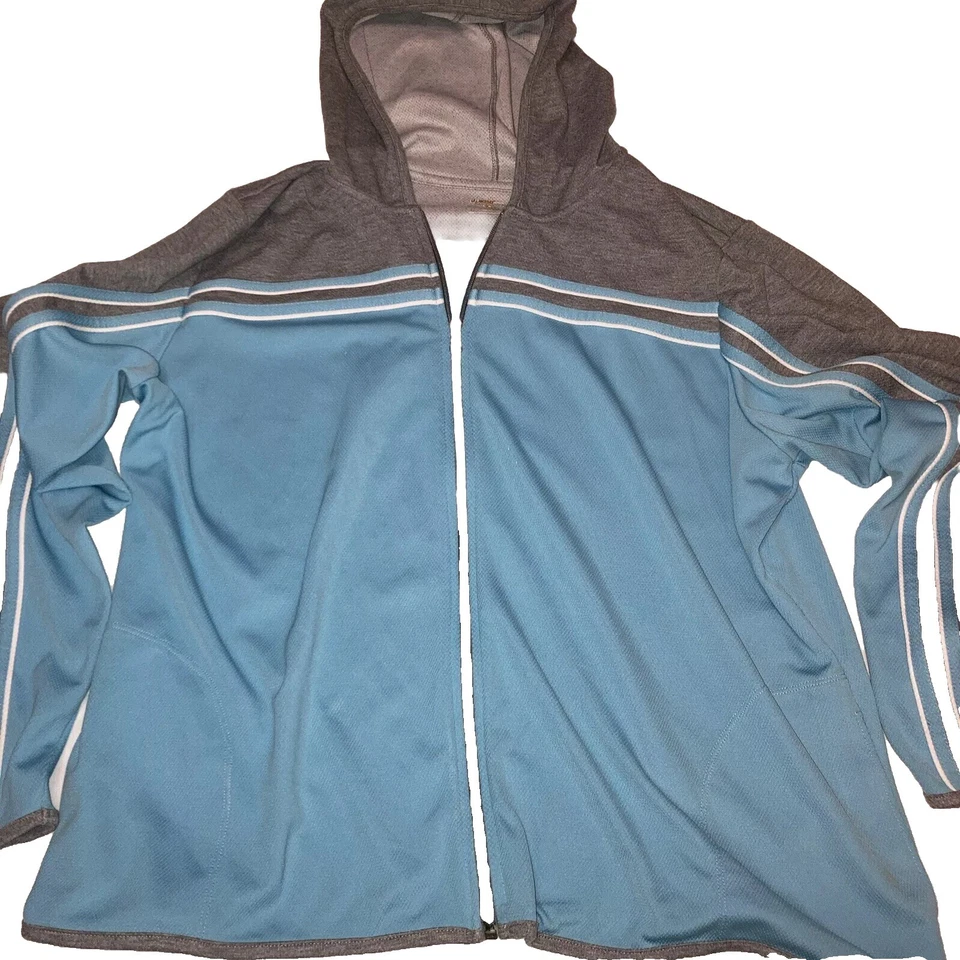 SJB Active, Chaqueta Mujer Azul Claro y Gris Talla 2X Bolsillos Capucha Manga Larga” Foto 3 de 4