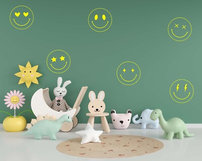 Set of 6 Smiley Face Wall Decals - Emoji Stickers n059 | eBay