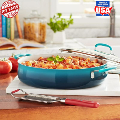 Ceramic Everyday Non-Stick Pan Teal 13'' Nonstick Handles Aluminum Alloy Portable